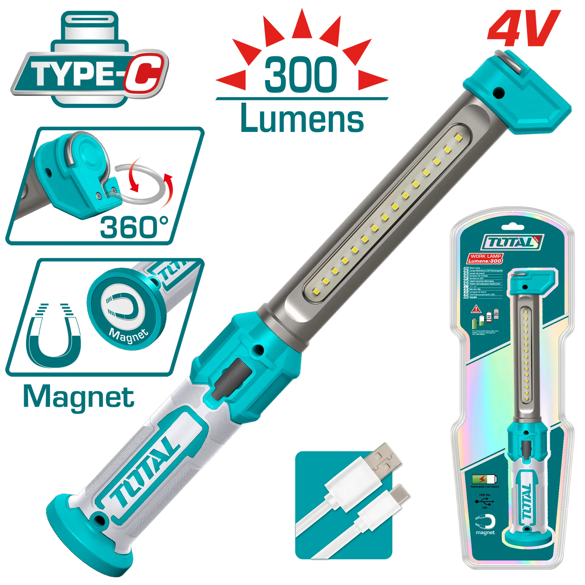 Lampje LED mekanikash automotivi 3.5W 4V type-C magnet TOTAL TWLI043006