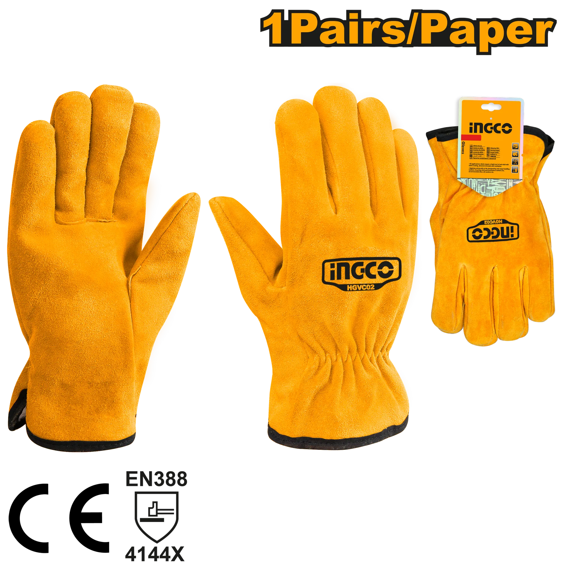 Кожни ракавици INGCO жолти HGVC02