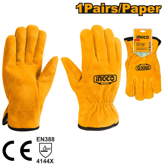 Кожни ракавици INGCO жолти HGVC02