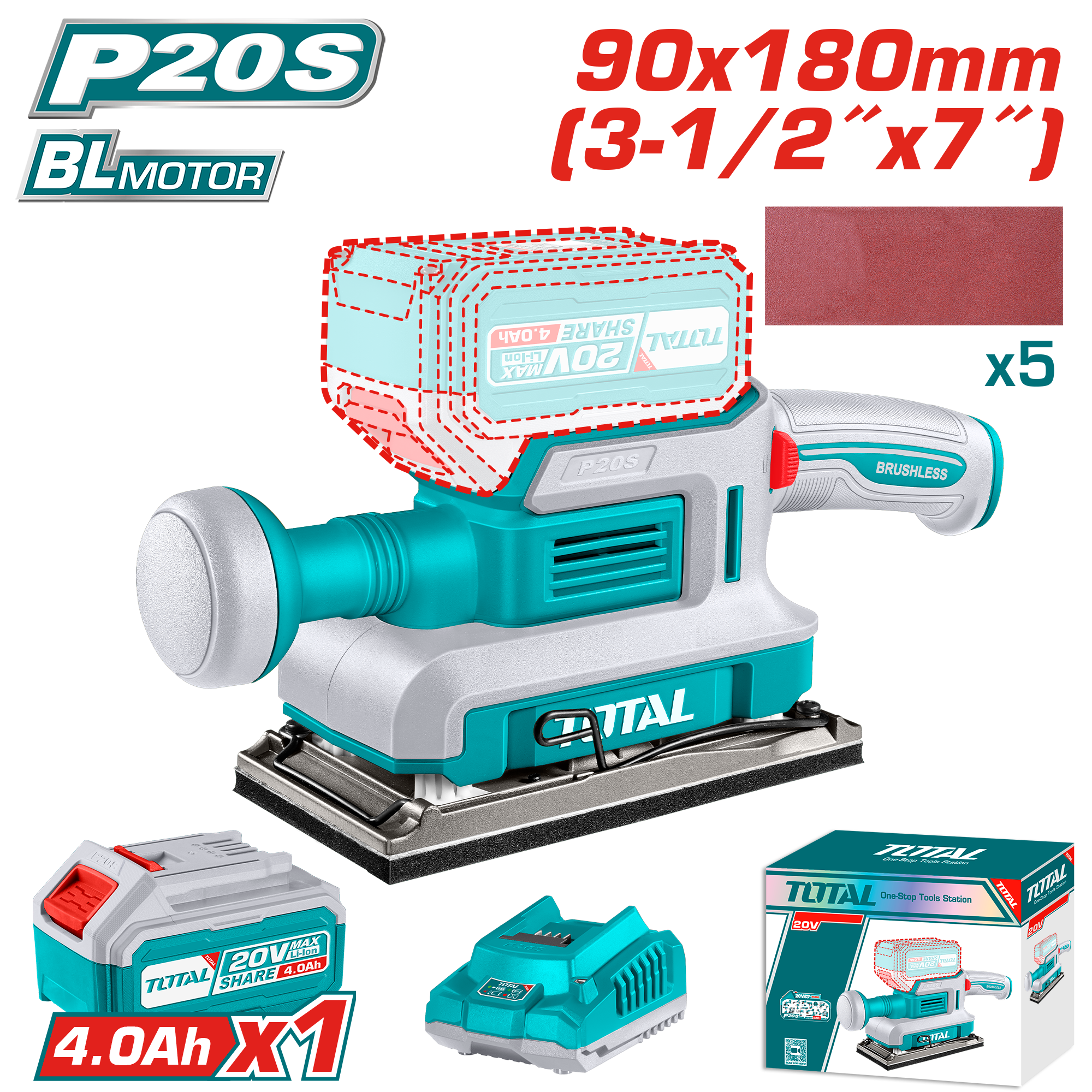 Brusi Vibrues me Baterite 20V 1×4.0Ah TOTAL TFSLI20311
