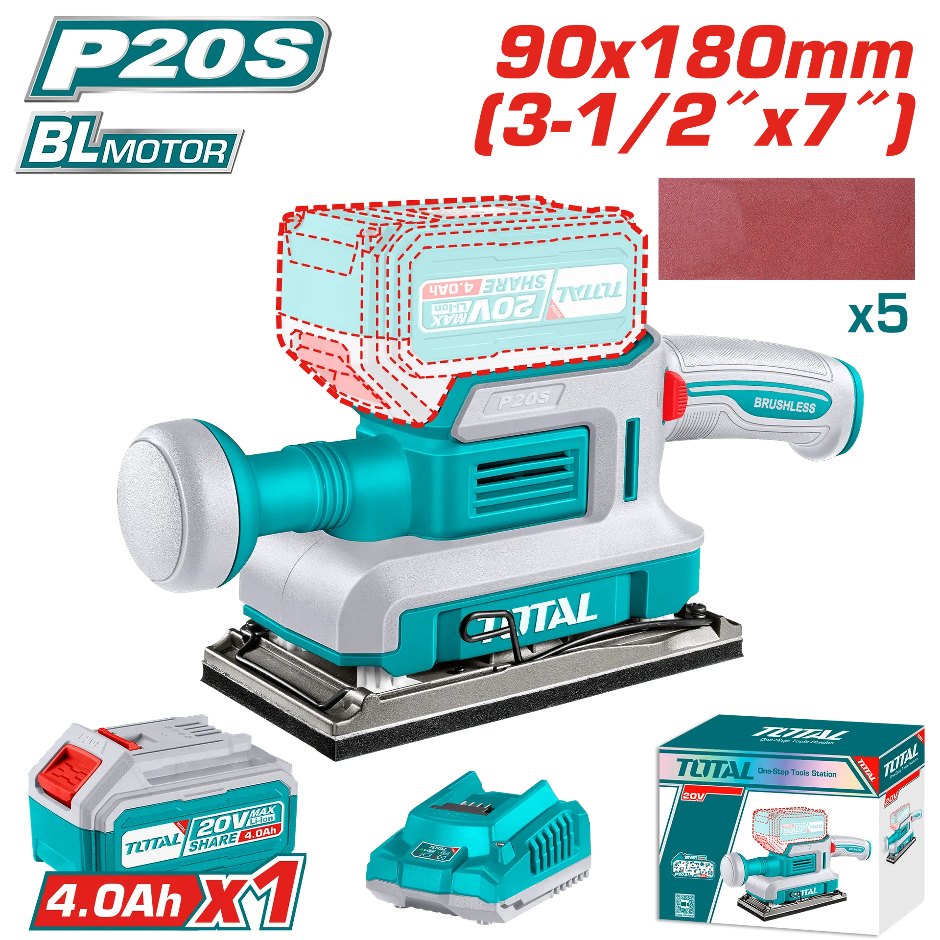 Brusi Vibrues me Baterite 20V 1×4.0Ah TOTAL TFSLI20311