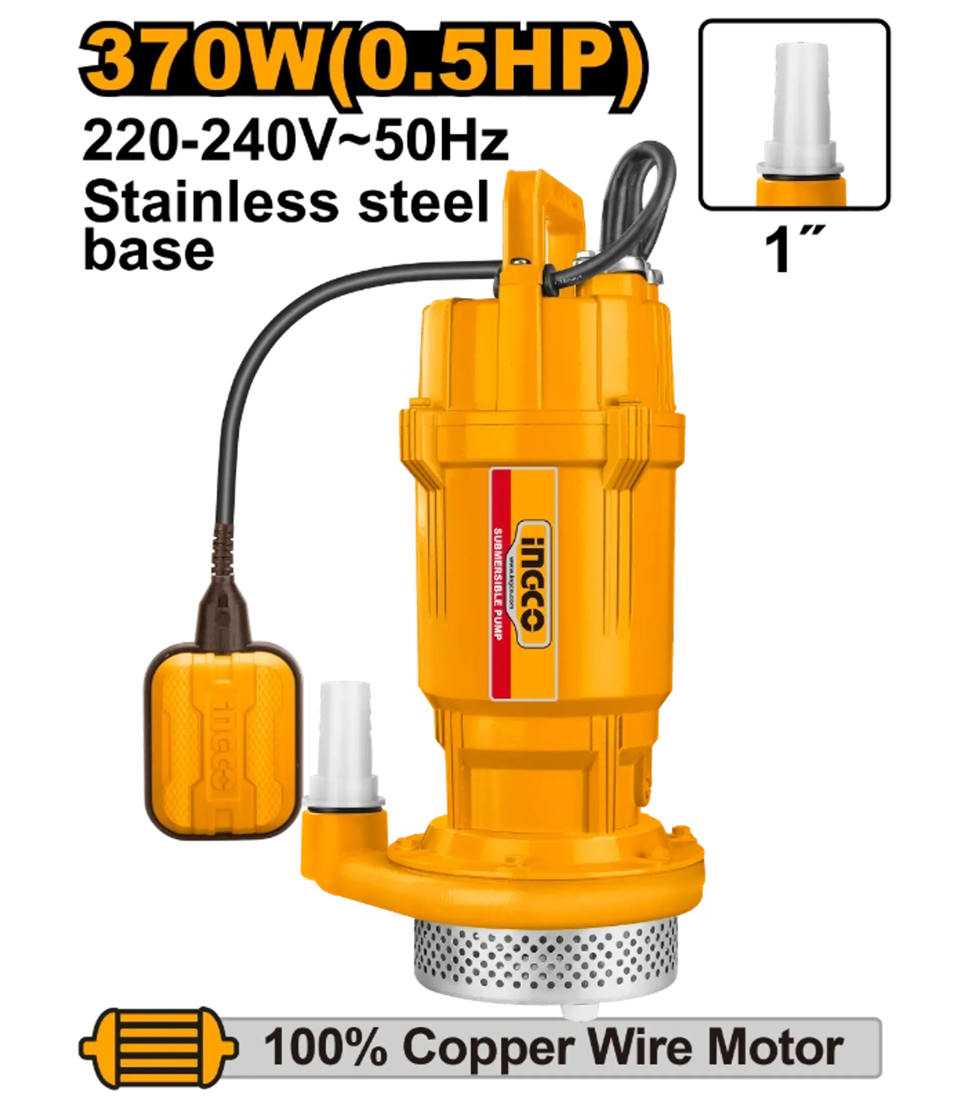ПОТОПНА ПУМПА ЗА ВОДА 0.37KW-17M 1″ INGCO SPC3708
