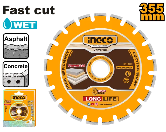 Disk diamant 355mm për GSF16-2 lagje beton+asfalt INGCO DMD033551