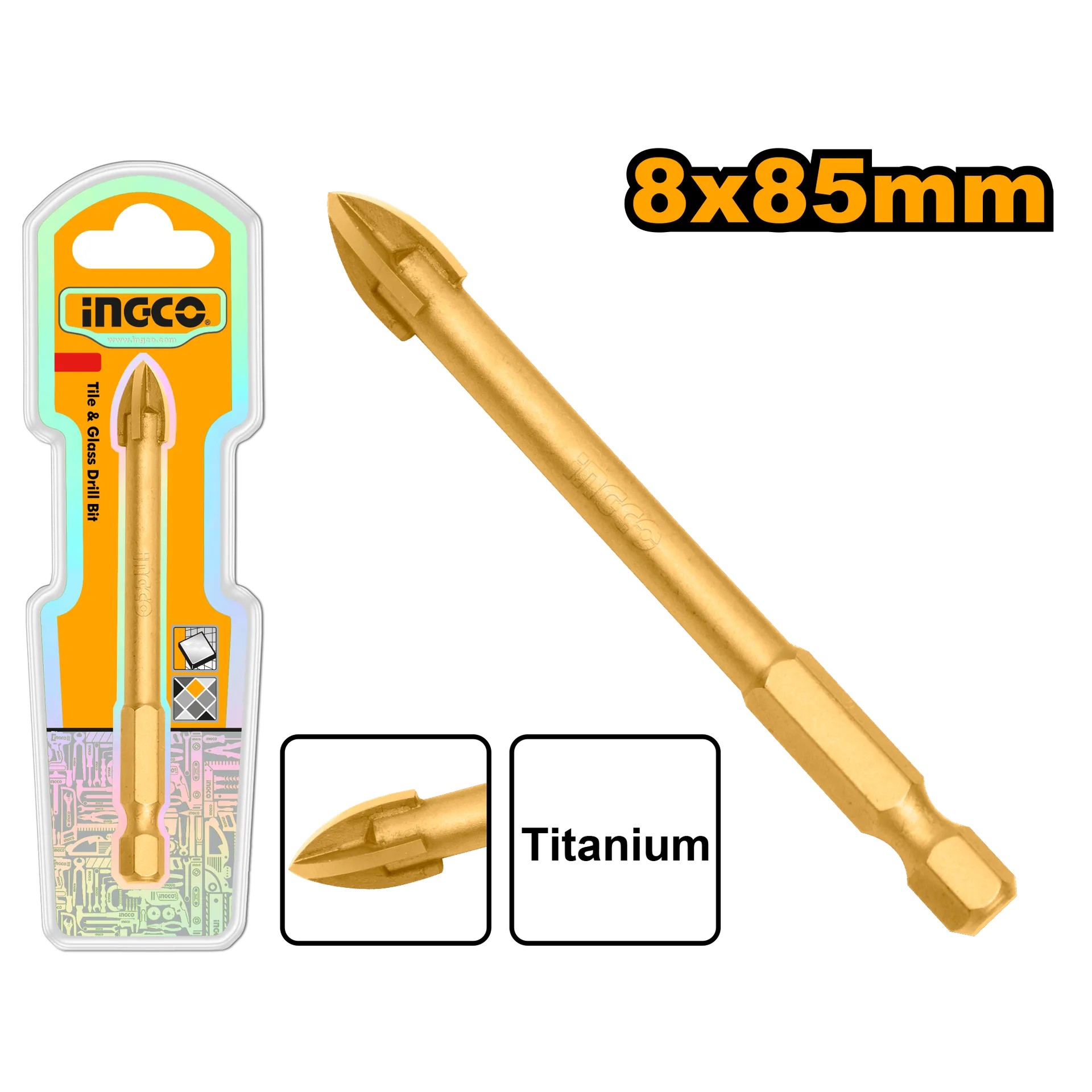 БУРГИЈА ЗА ПЛОЧКИ+СТАКЛО 8X85mm ТИТАНИУМ INGCO DBG1130808