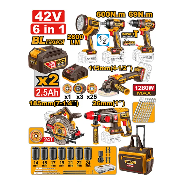 COMBO СЕТ 6/1 42V 2×2.5Ah INGCO COSLI260496