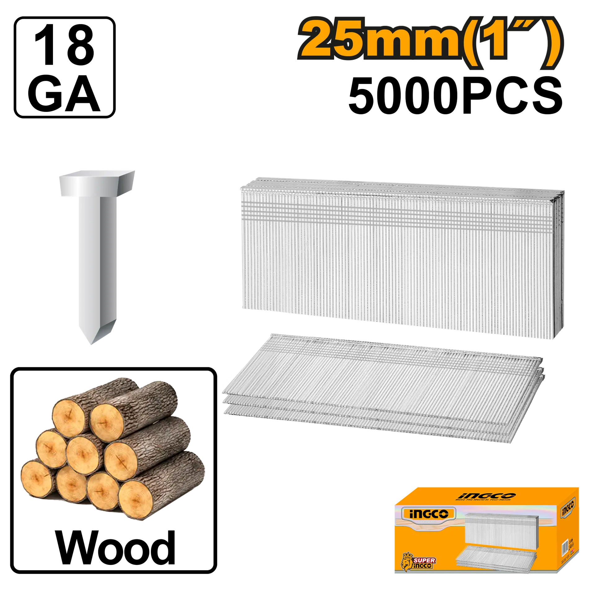 Ammunition-nails 18Ga INGCO 25mm 5000 ANA18251