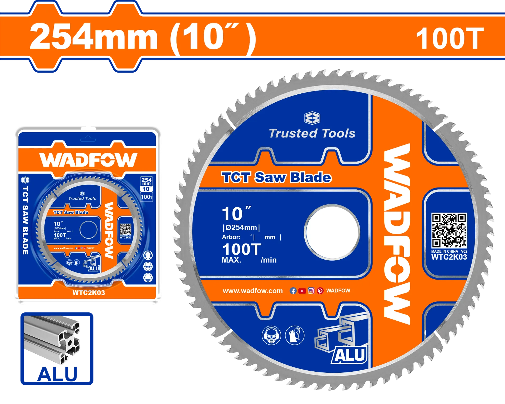 Pila rrethore ger aluminiumit 254mm 100T WADFOW WTC2K03