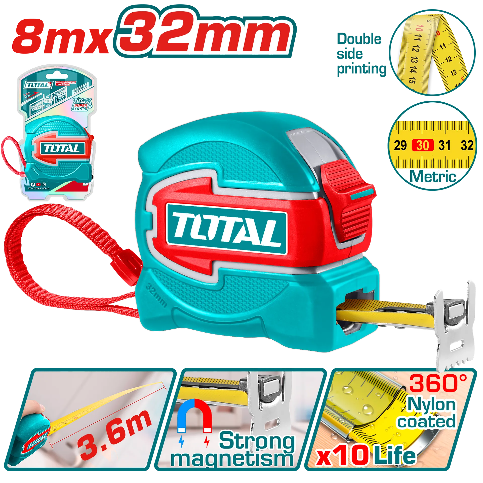 Ruleta 8Mx32mm gumezh TOTAL TMT80832M