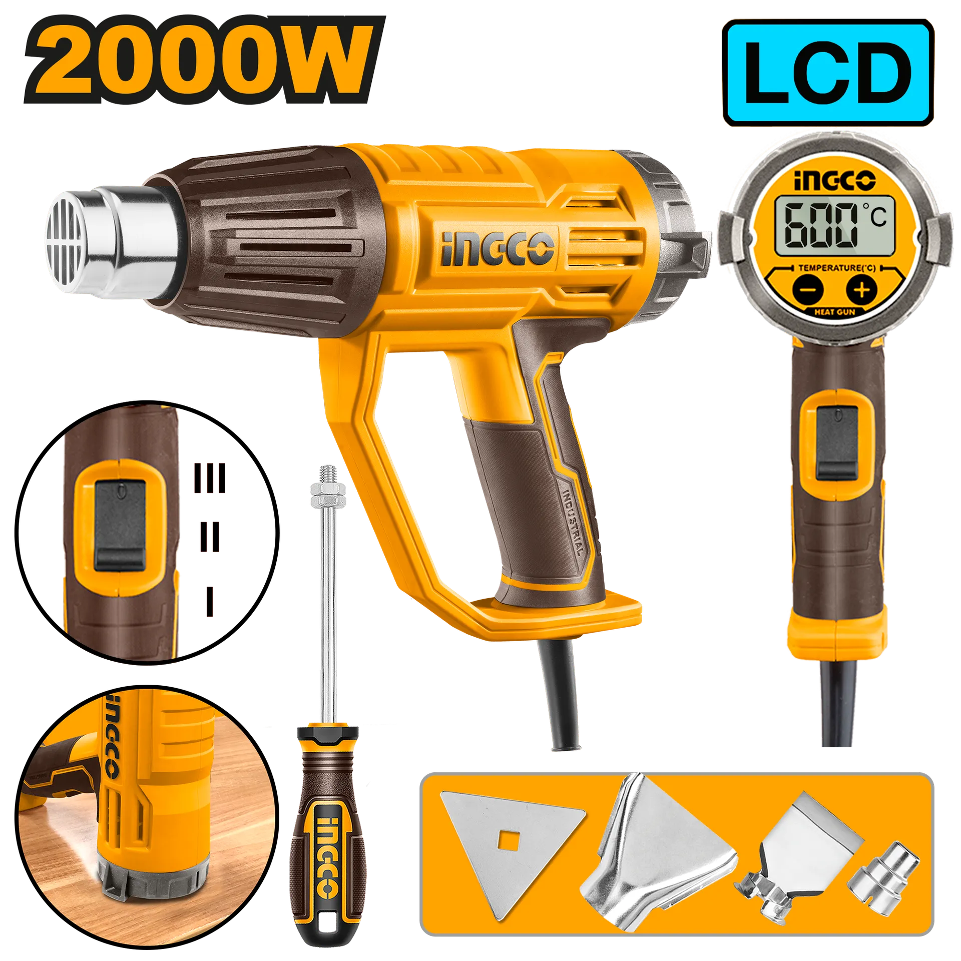 Индустриски фен 2000W дигитален INGCO HG200058