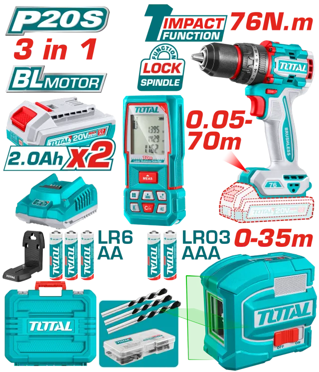 COMBO СЕТ 3/1 20V 2×2.0Ah TOTAL TOSLI250511