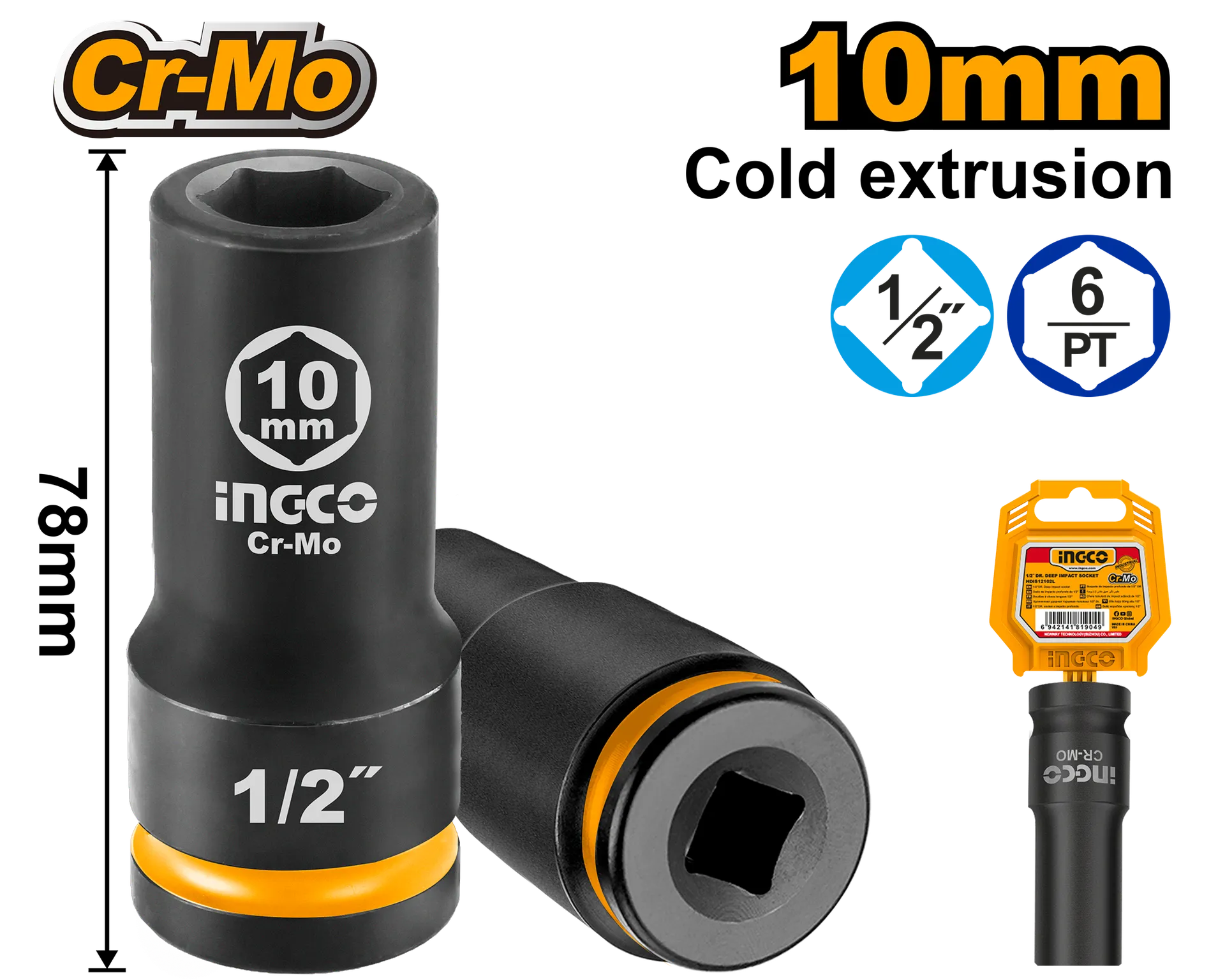Çelës patent i gjatë 1/2″ 10mm INGCO HDIS12102L