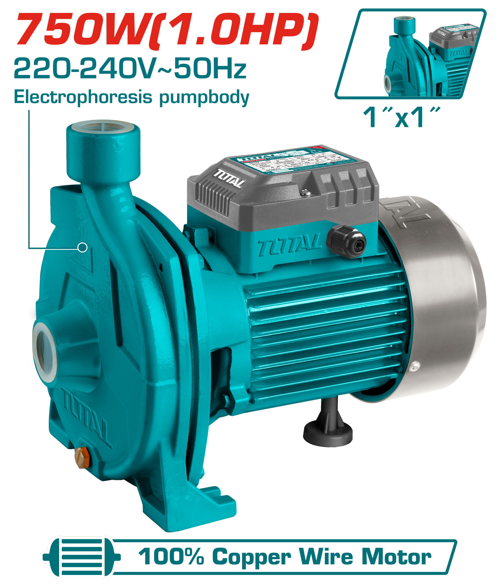 ЦЕНТРИФУГАЛНА ПУМПА ЗА ВОДА 750W TOTAL TWP27506