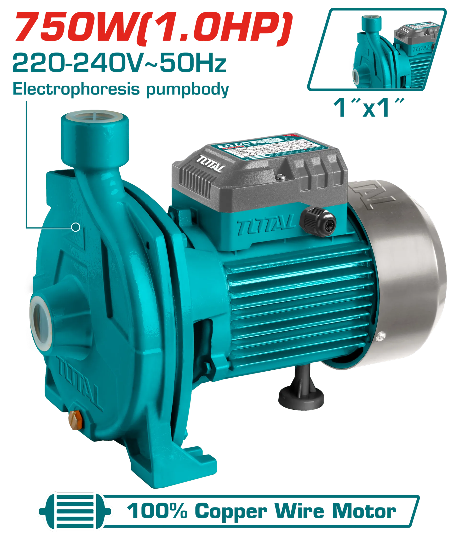 ЦЕНТРИФУГАЛНА ПУМПА ЗА ВОДА 750W TOTAL TWP27506