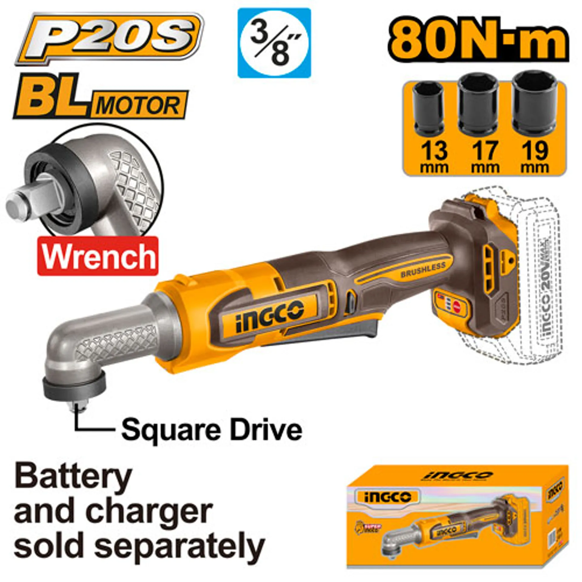 Rruese goditese këndi 80Nm 20V solo pa bateri INGCO CAIWLI2081