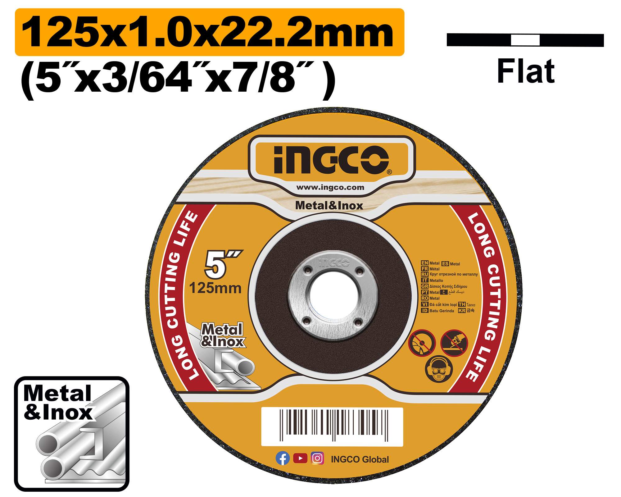 Gur për bluarje INGCO 125×1 metal dhe inoks MCD101251