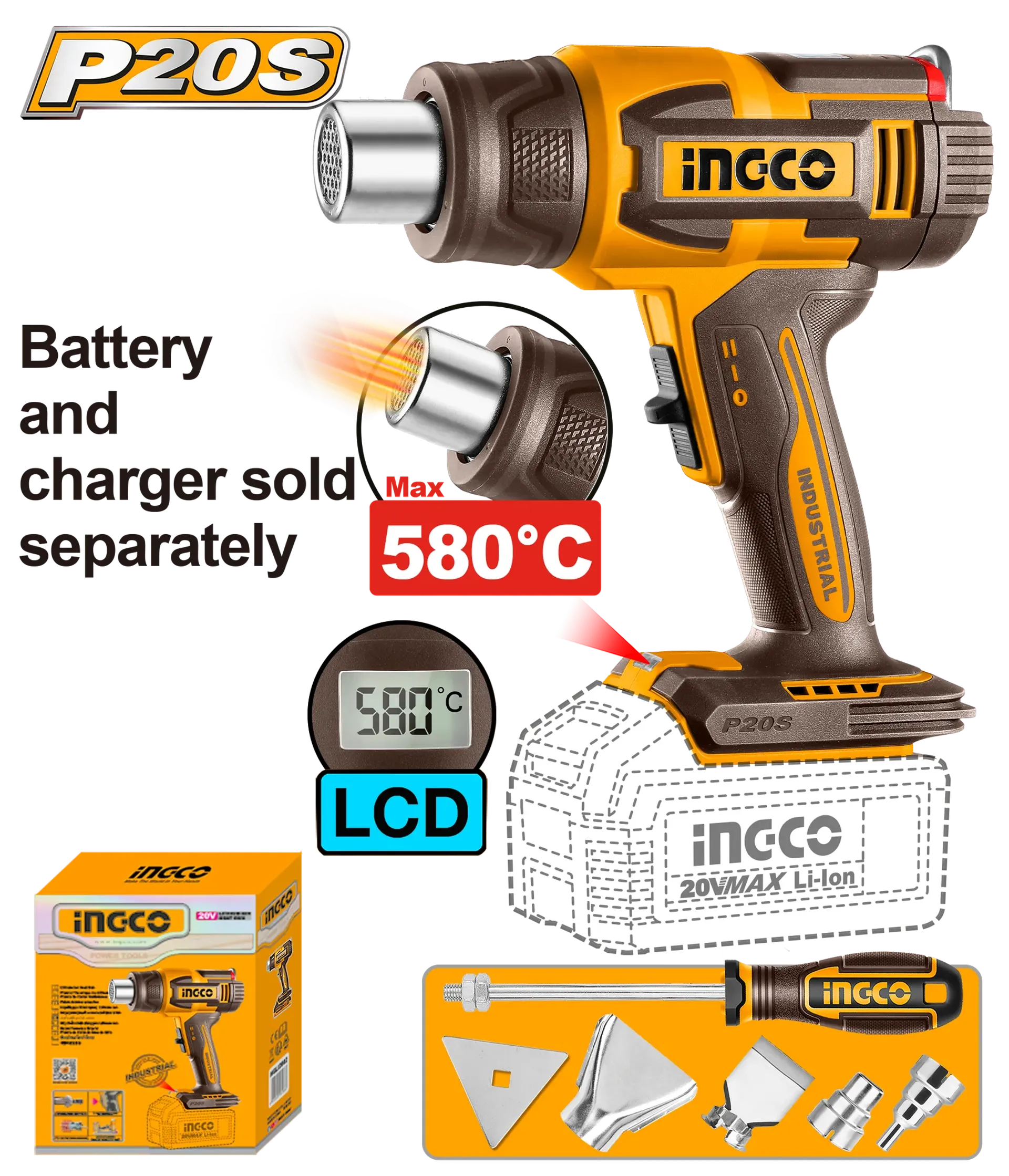 Fëndër industrial 20V solo pa baterie INGCO HGLI2058