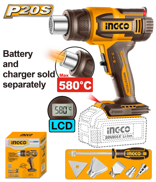 ИНДУСТРИСКИ ФЕН 20V СОЛО БЕЗ БАТЕРИИ INGCO HGLI2058