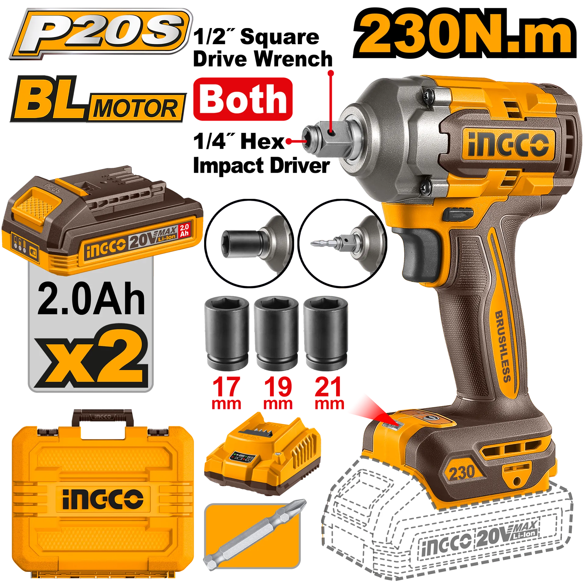 Përplasues INGCO CIWLI20236 230Nm 20V 2x2.0Ah