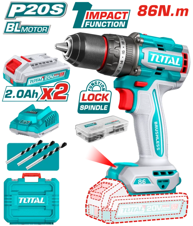 ШТРАФИЛИЦА 86Nm 20V 2×2.0Ah БАТЕРИИ TOTAL TIDLI208687