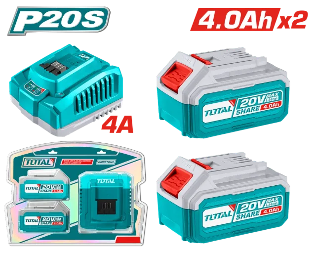Baterije TOTAL 20V 2×4.0Ah + ngarkues 4A TFBCPK1424