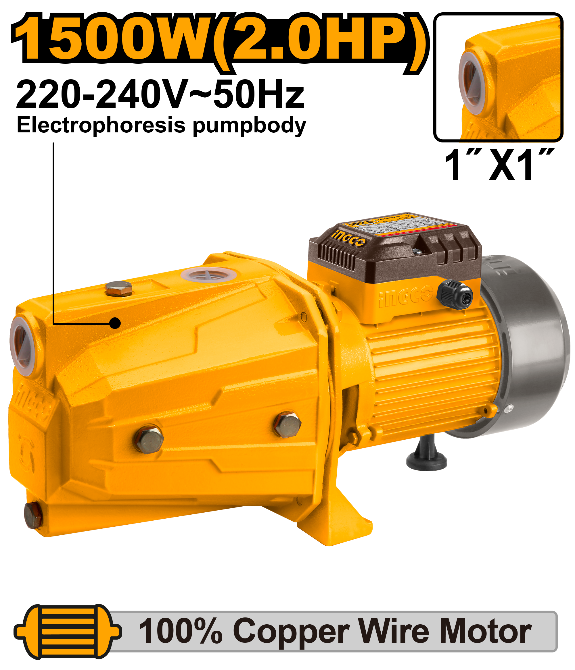 Pompa vakumi për ujë INGCO 1.5KW 1" JP15008