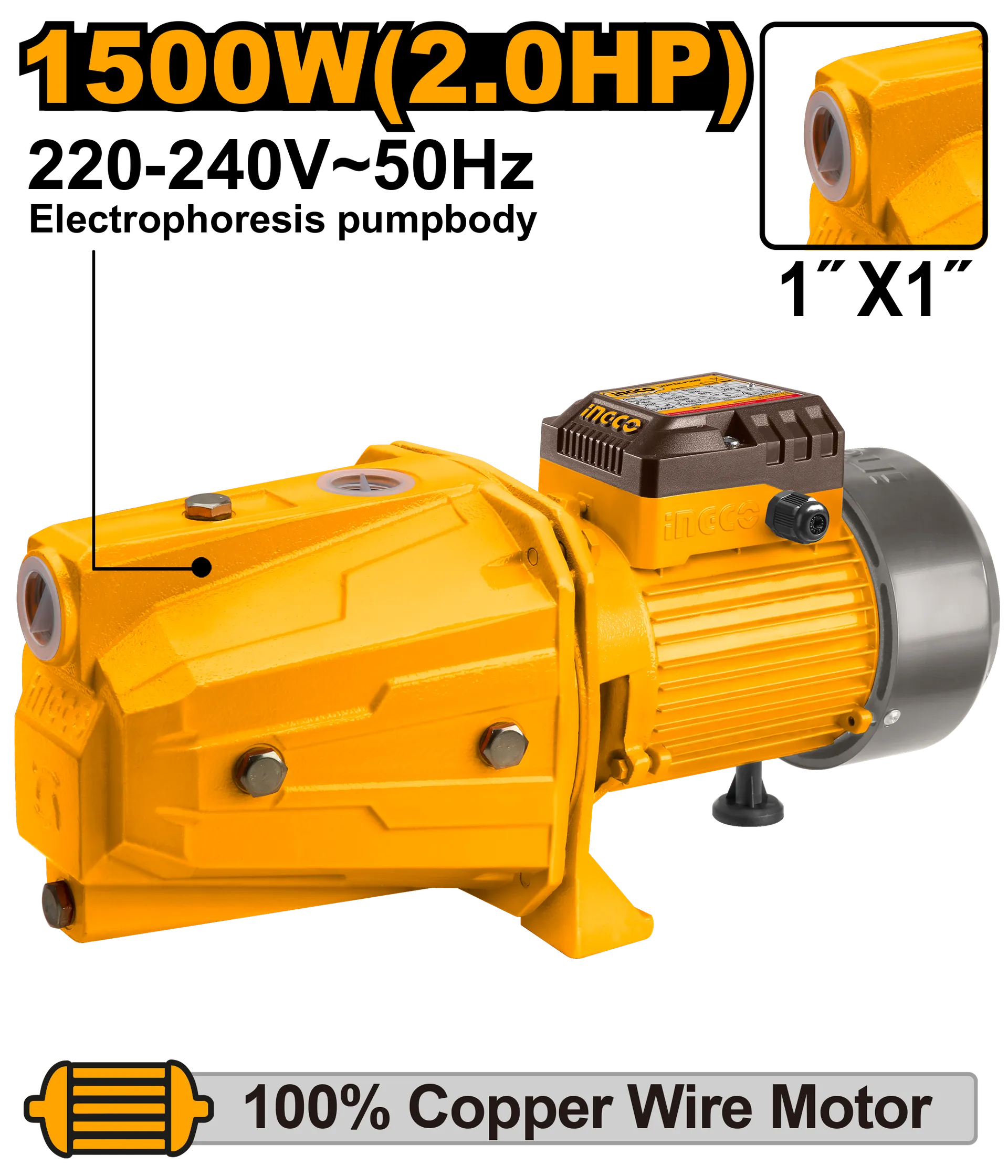 Вакуум пумпа за вода INGCO 1.5KW 1″ JP15008