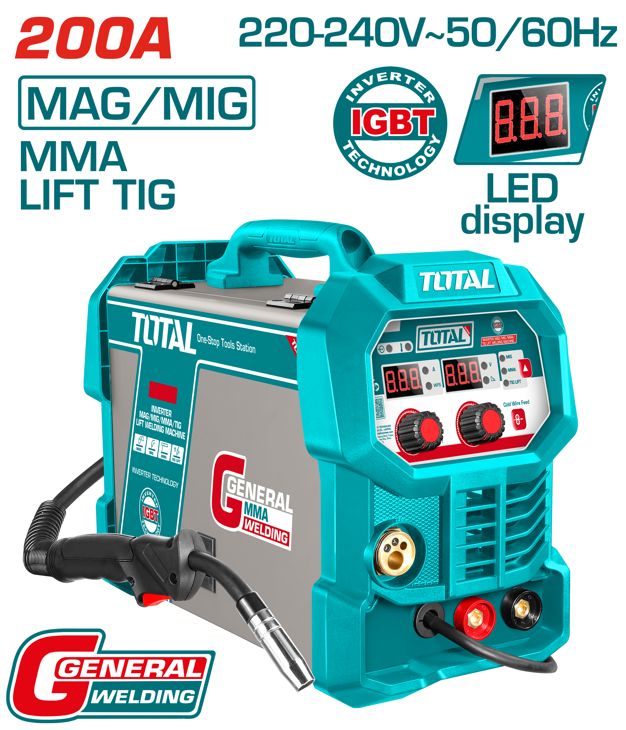 Aparat saldimi inverter 200A (MAG/MIG/MMA/TIG Lift) TOTAL TMGT20058