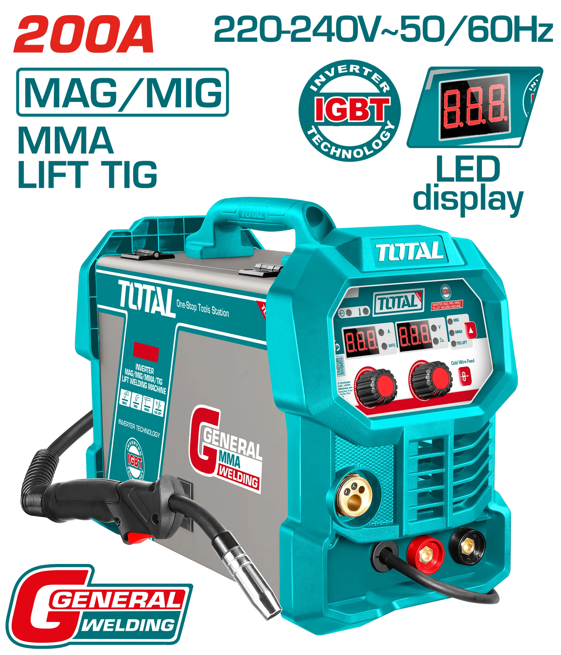 Aparat saldimi inverter 200A (MAG/MIG/MMA/TIG Lift) TOTAL TMGT20058