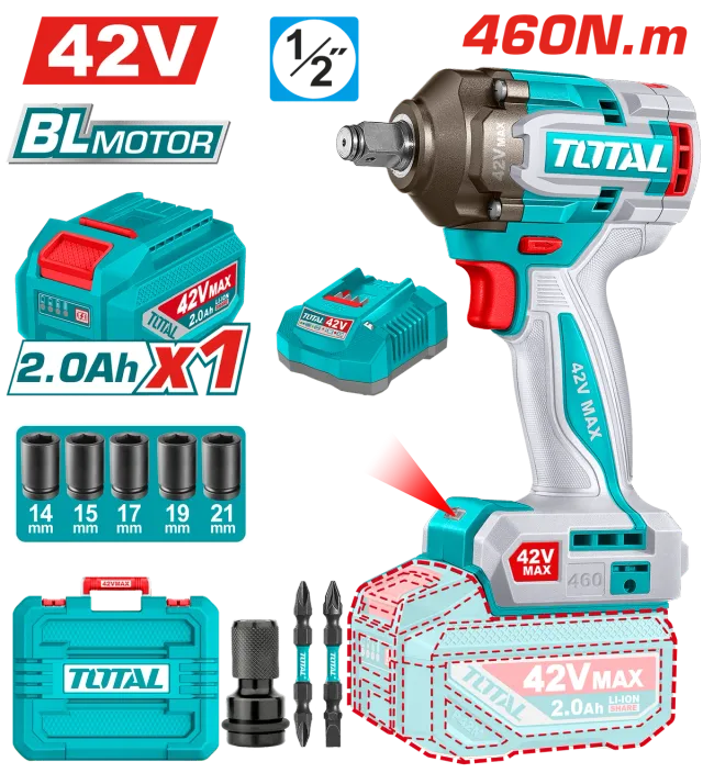 УДАРЕН ОДВРТУВАЧ 460Nm 42V 1×2.0Ah TOTAL TIWLI42461