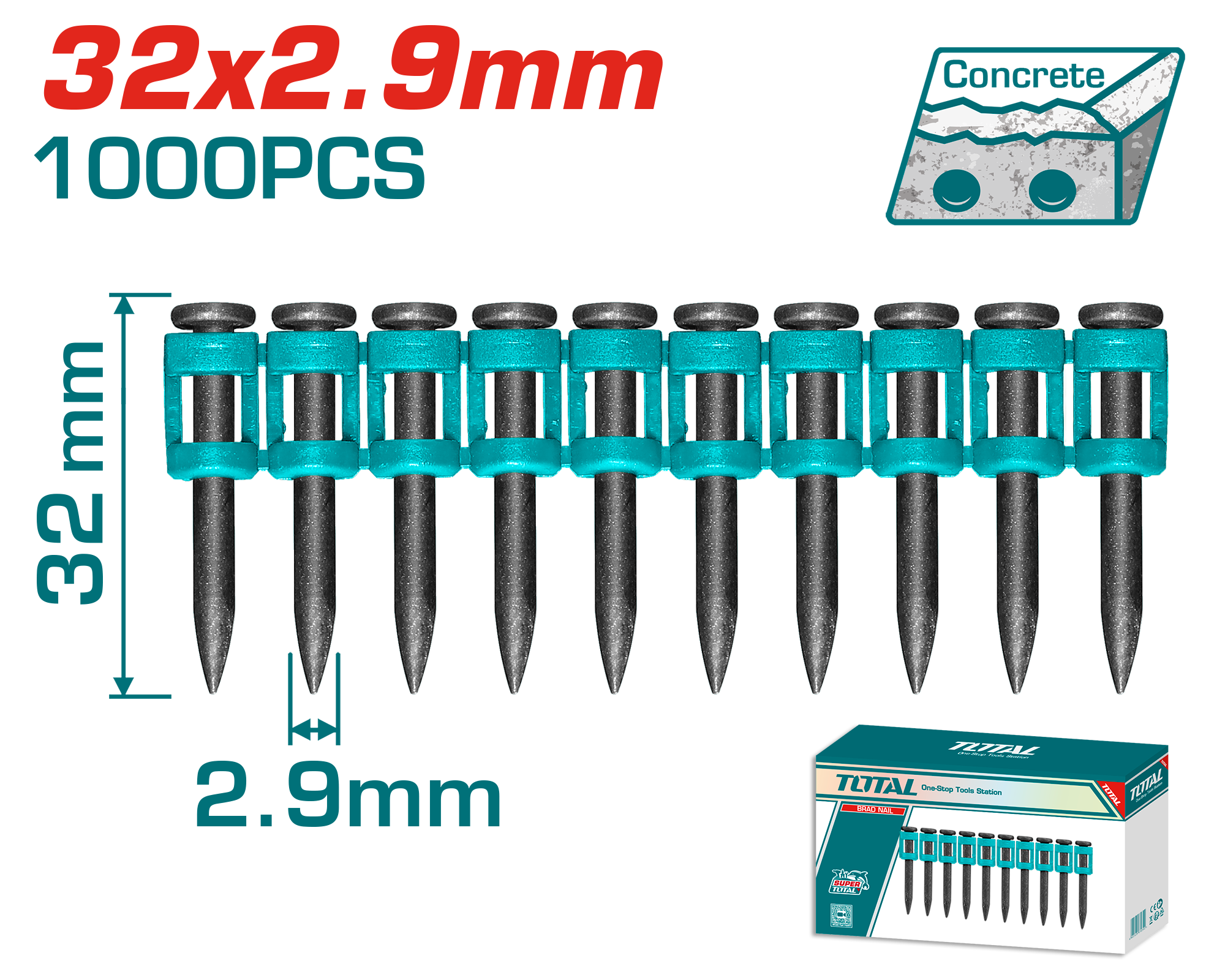 Kuletate per beton rrip 2.9x32mm 1000 psh. TOTAL TAC02321