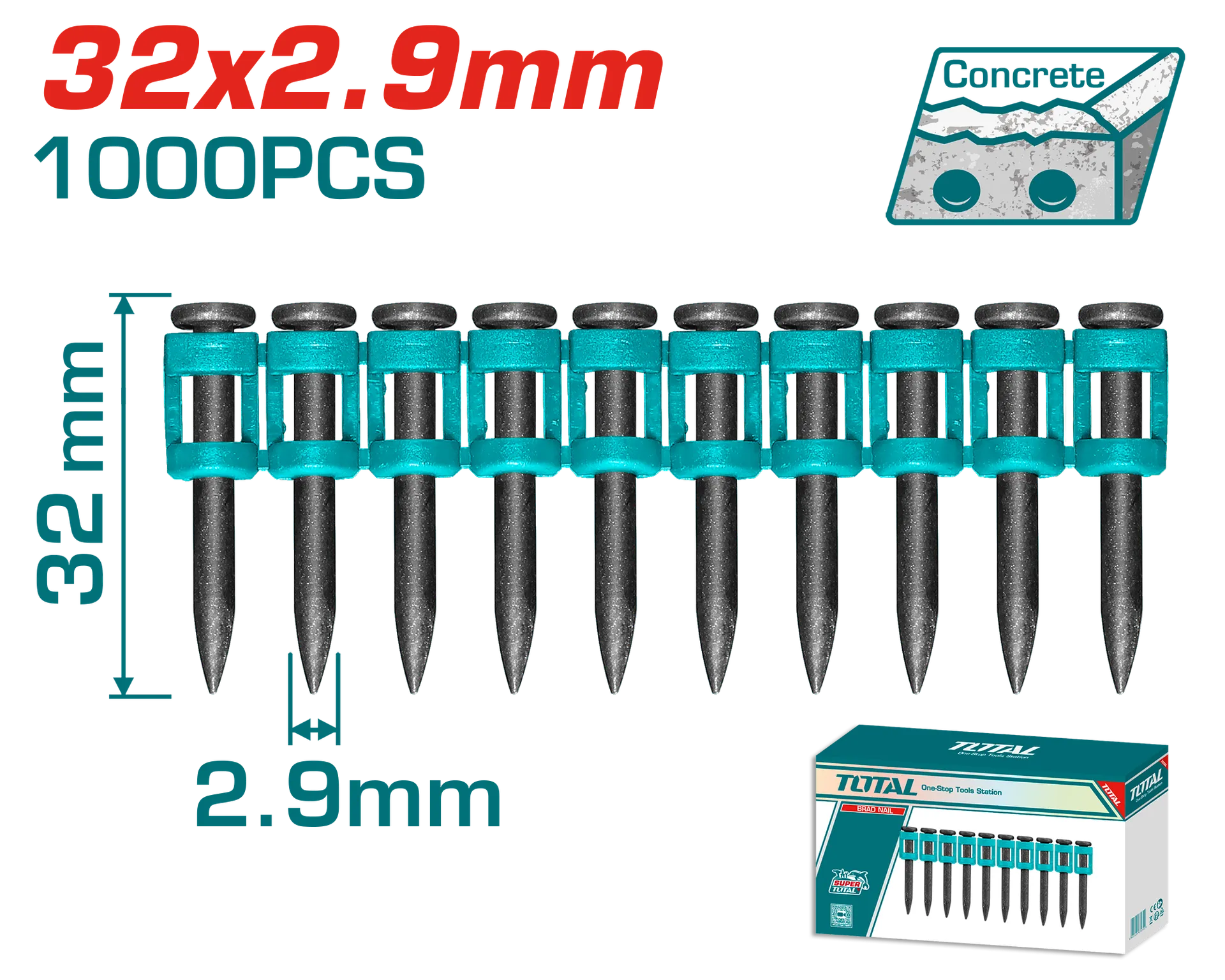 Kuletate per beton rrip 2.9x32mm 1000 psh. TOTAL TAC02321