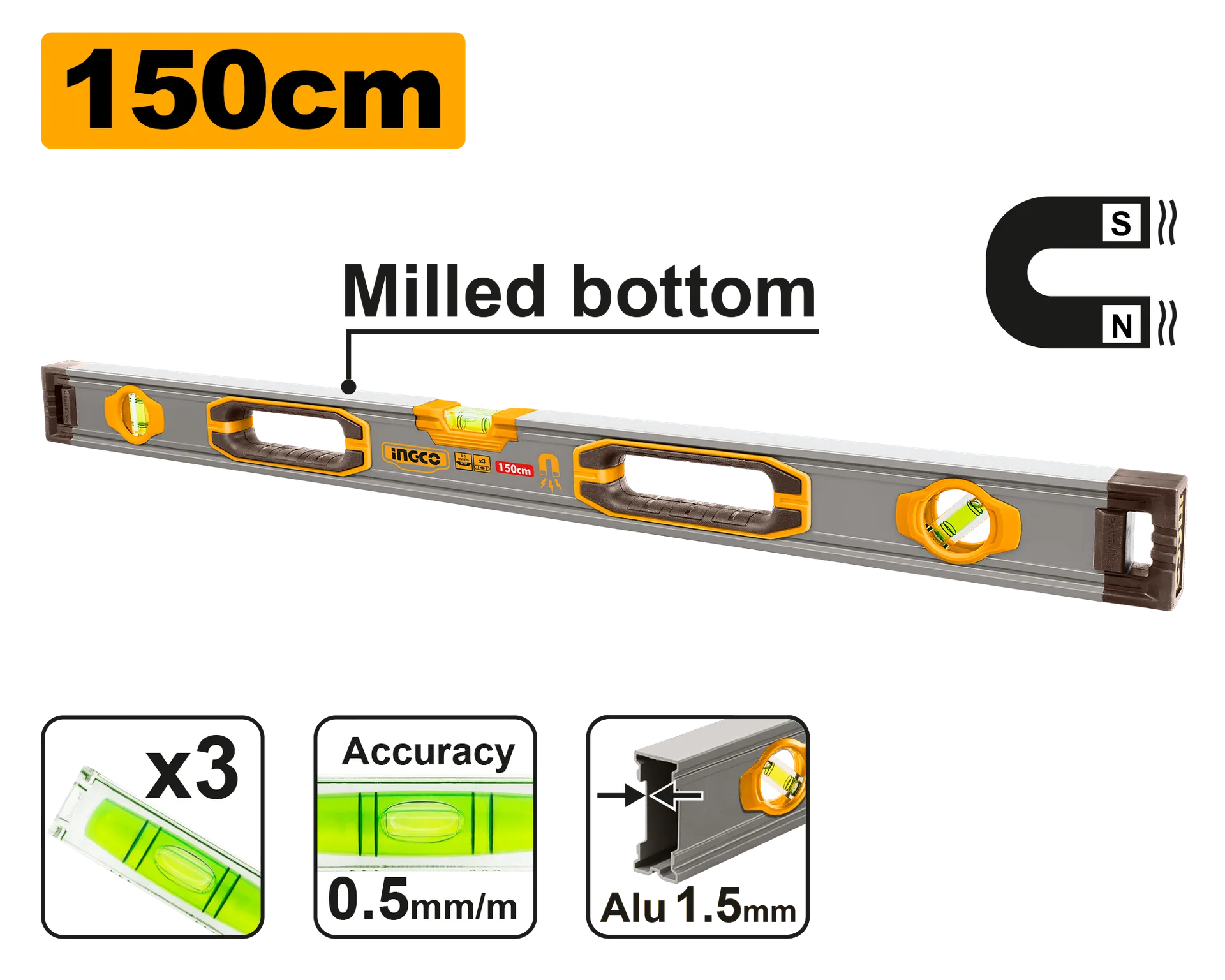 Nivel uji libël me magnet 150CM INGCO HSL38150M