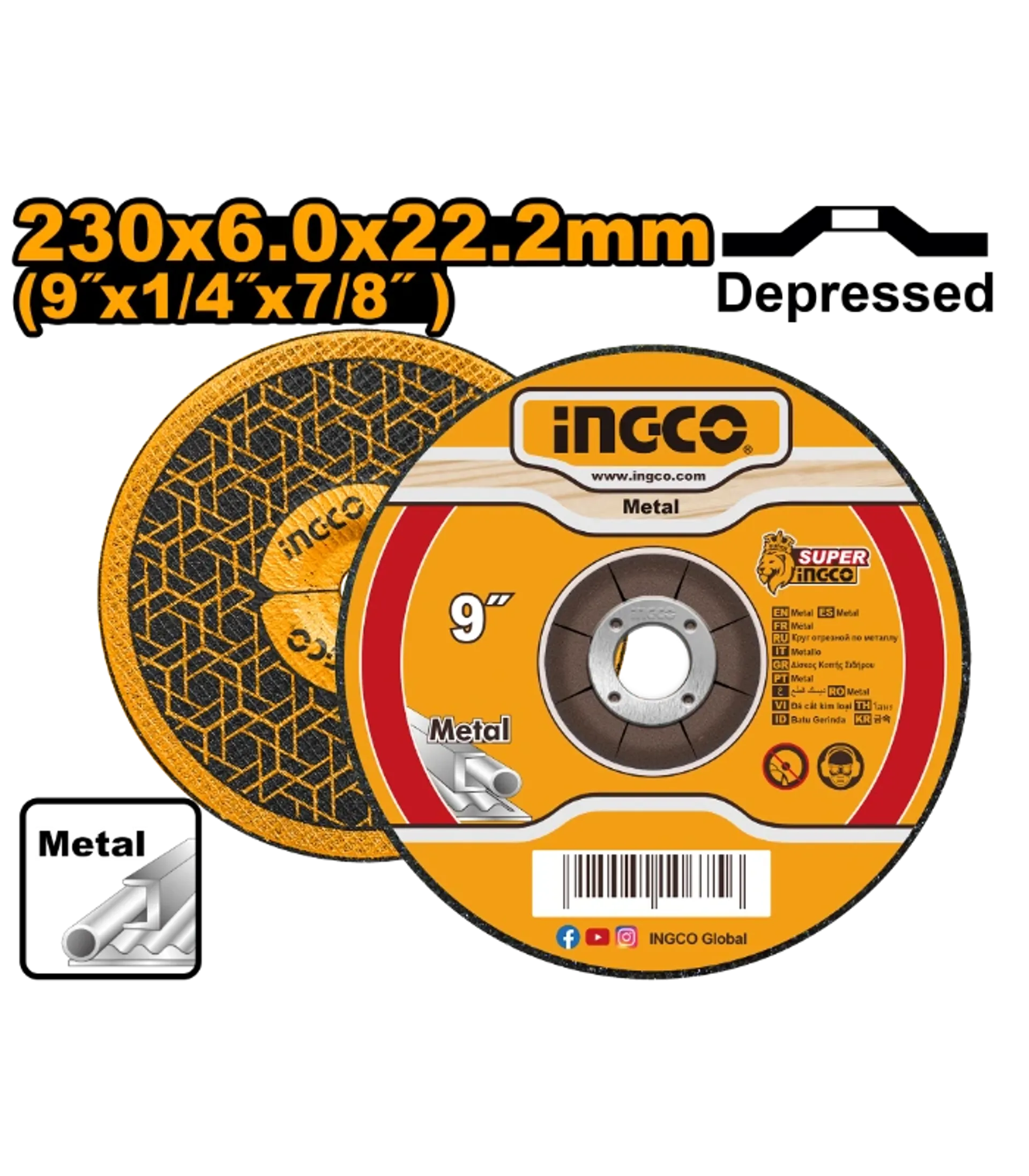 Gur bluese 230×6.0x22.2mm i concavë INGCO MGD602301