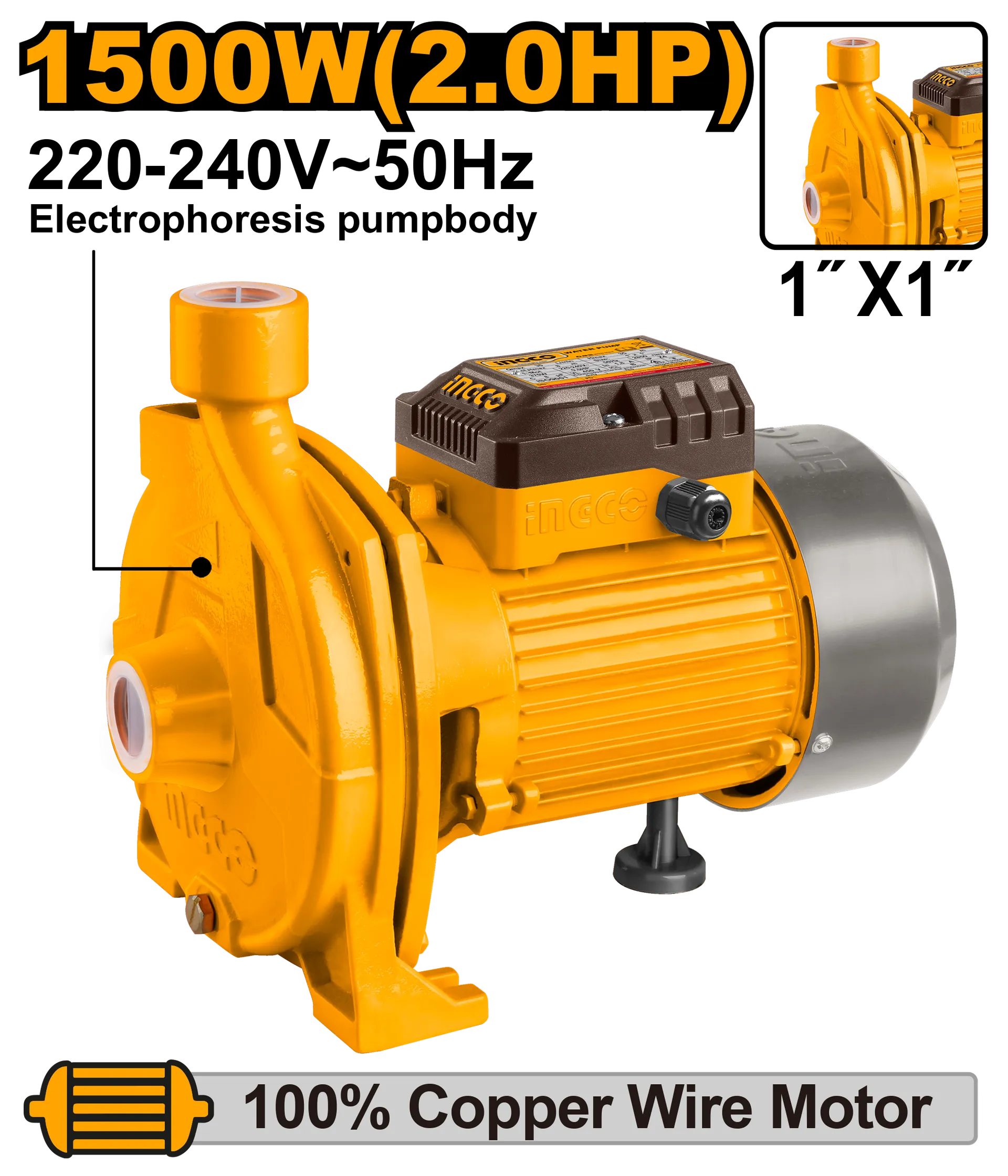 Pompa centrifugale për ujin 1500W 1″ INGCO CPM15008