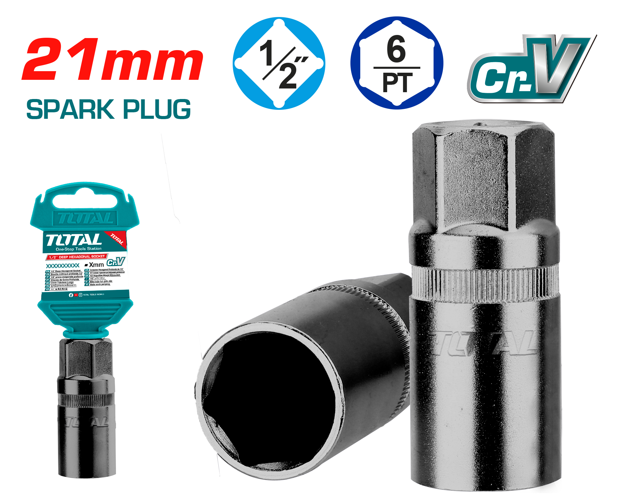 Çelës patenti 1/2″ 21mm i gjatë për ndeza TOTAL THSPS12216