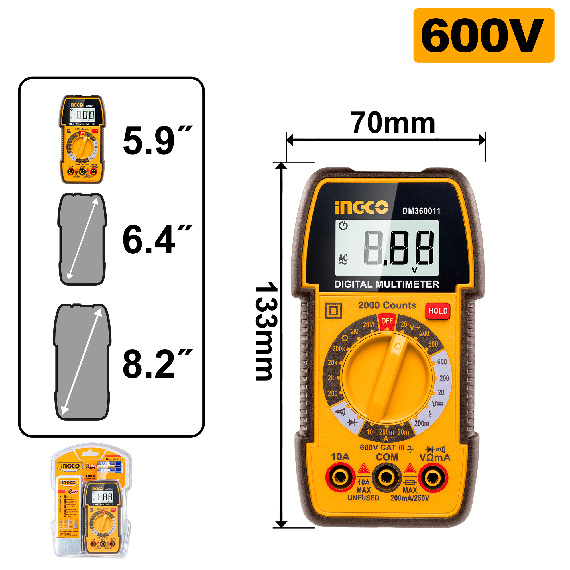 Multimetër dixhital 600V INGCO DM360011