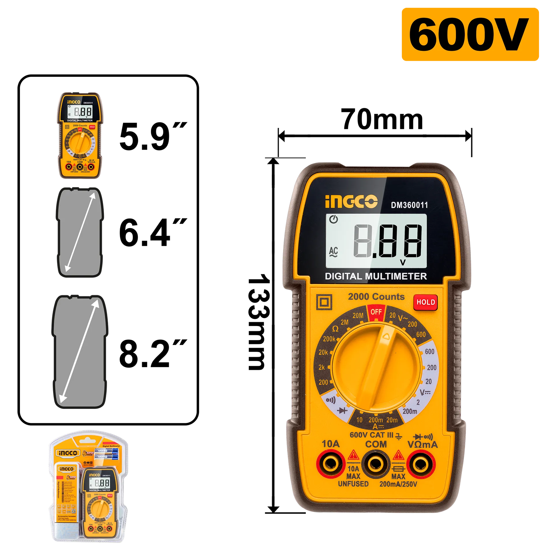 Multimetër dixhital 600V INGCO DM360011