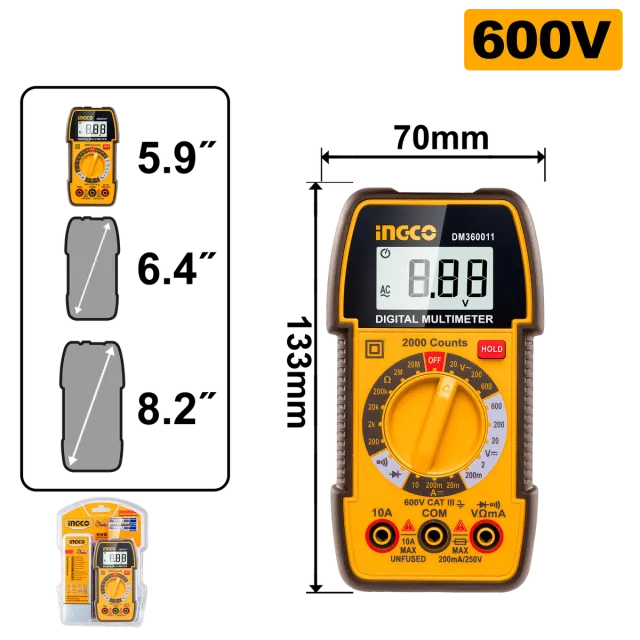МУЛТИМЕТАР ДИГИТАЛЕН 600V INGCO DM360011