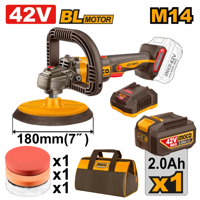 ПОЛИРКА 180mm 42V 1×2.0Ah INGCO APLI42181