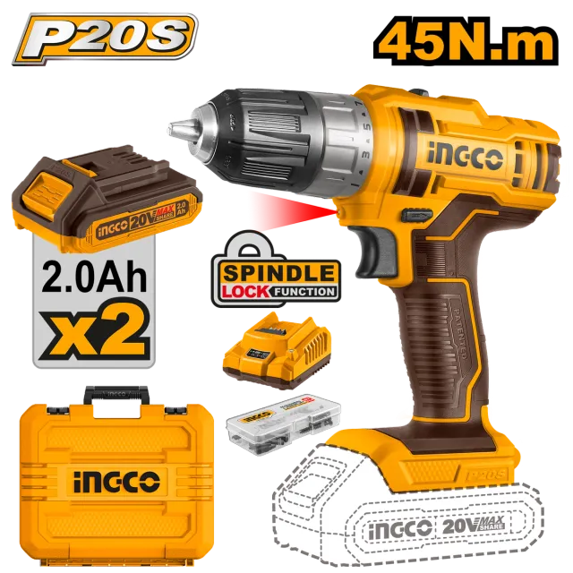 БАТЕРИСКА ШТРАФИЛИЦА 20V 2x2Ah БАТЕРИИ 45Nm INGCO CDLI200528