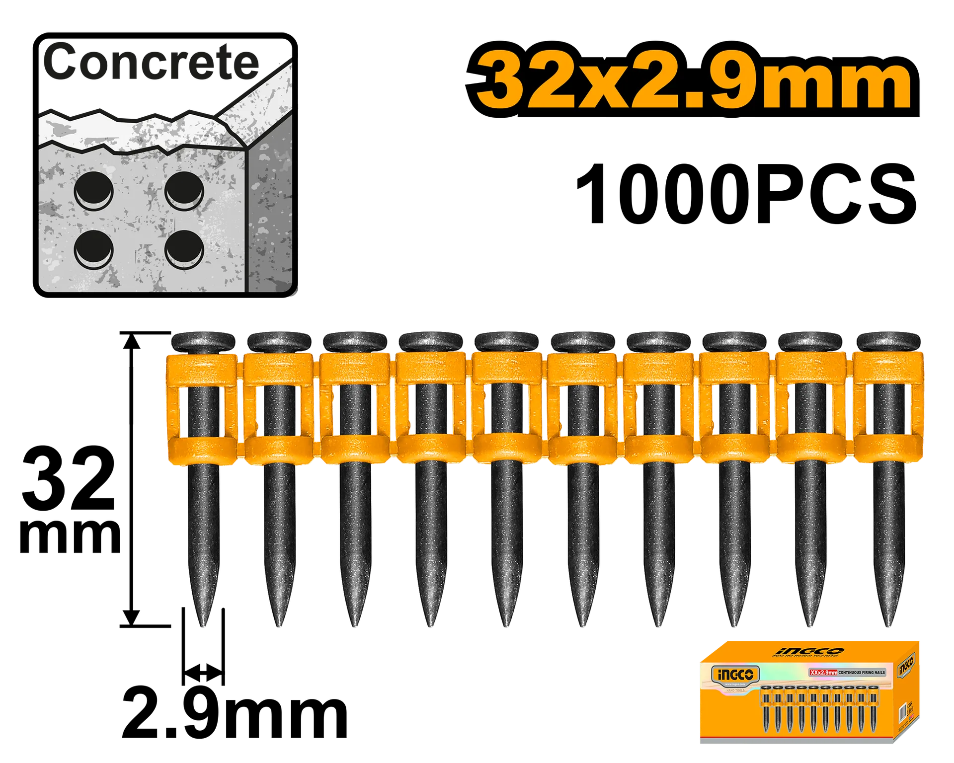 Nela për beton shirit 2.9x32mm 1000PCS INGCO ANA02321