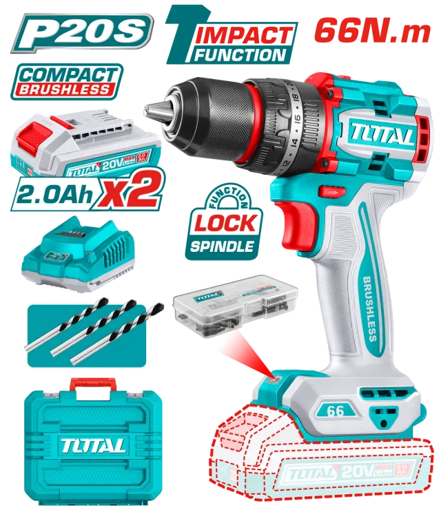 ШТРАФИЛИЦА 66Nm 20V 2×2.0Ah БАТЕРИИ TOTAL TIDLI20668