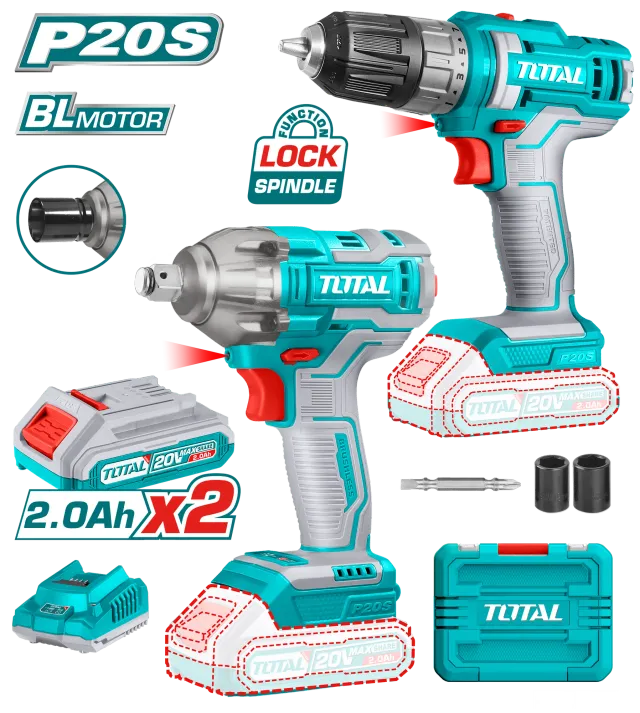 COMBO СЕТ 2/1 ШТРАФИЛИЦА + ОДВРТУВАЧ 20V 2×2.0Ah TOTAL TOSLI230702