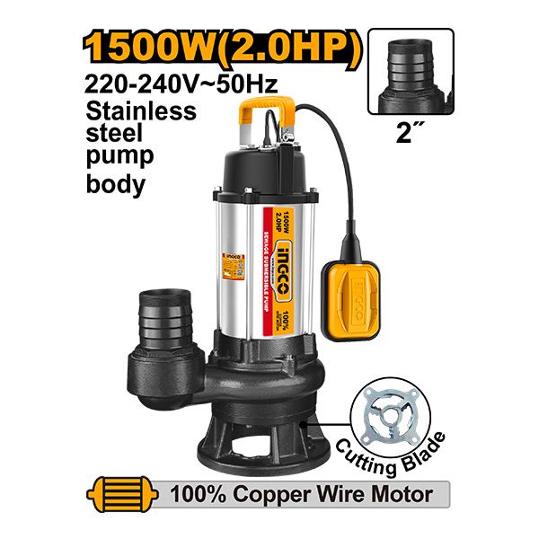 ПОТОПНА ПУМПА ЗА ФЕКАЛНА/НЕЧИСТА ВОДА INGCO 1500W SPDB150068