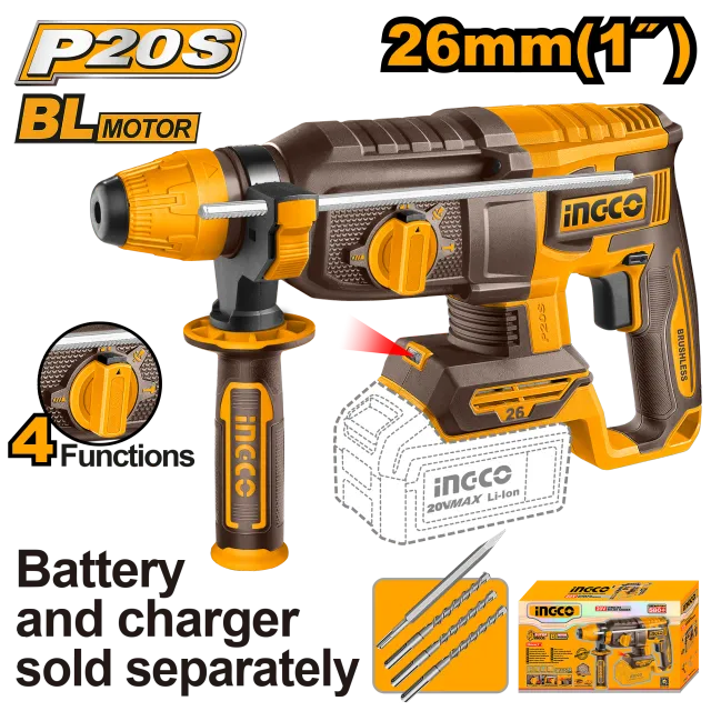 УДАРЕН ЧЕКАН ДУПЧАЛКА SDS+ 20V СОЛО БЕЗ БАТЕРИИ 26mm INGCO CRHLI20268