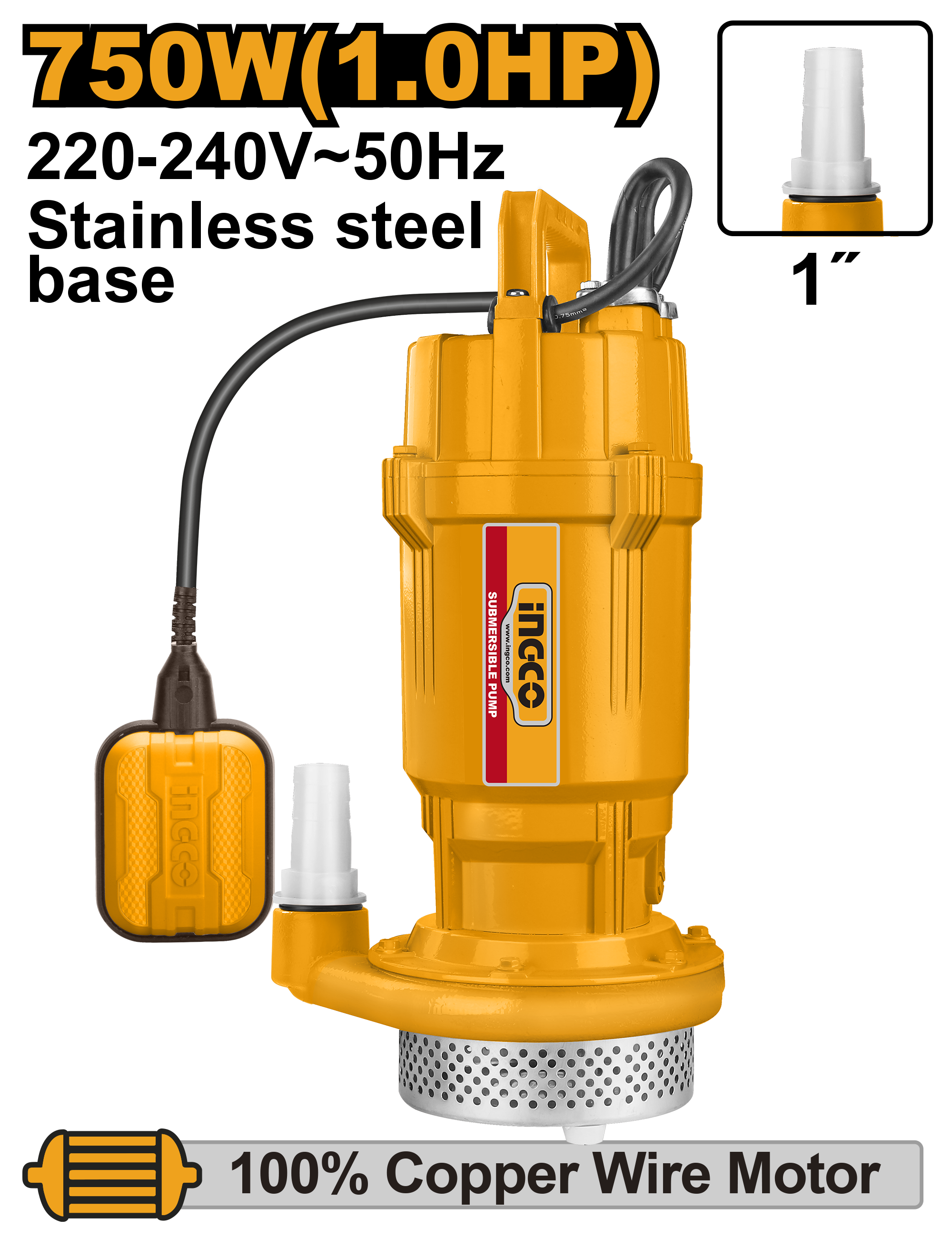 ПОТОПНА ПУМПА ЗА ВОДА 0.75KW-32M 1″ INGCO SPC7508