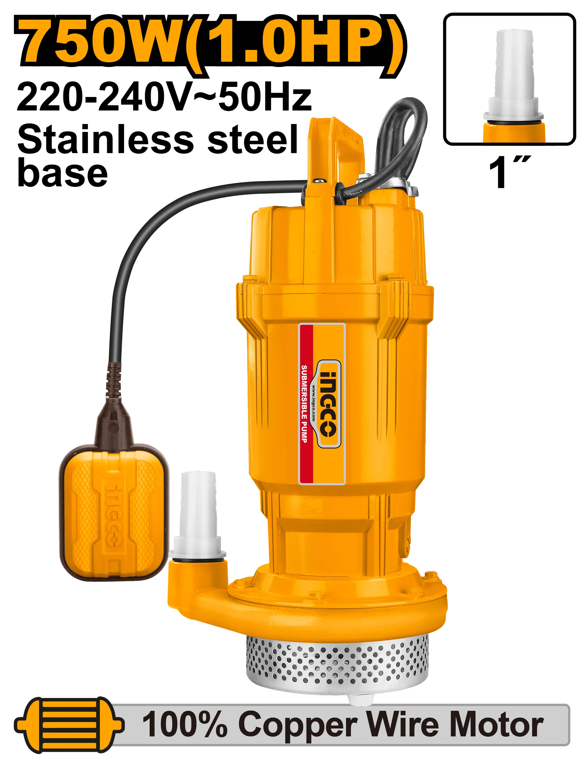 ПОТОПНА ПУМПА ЗА ВОДА 0.75KW-32M 1″ INGCO SPC7508