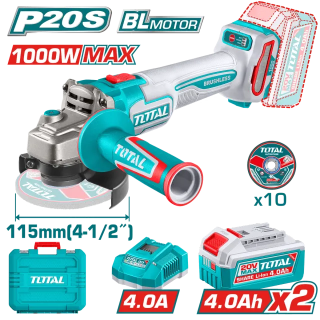 Bluarja këndore 20V 115 2×4.0Ah baterite 1000W TOTAL TAGLI271532