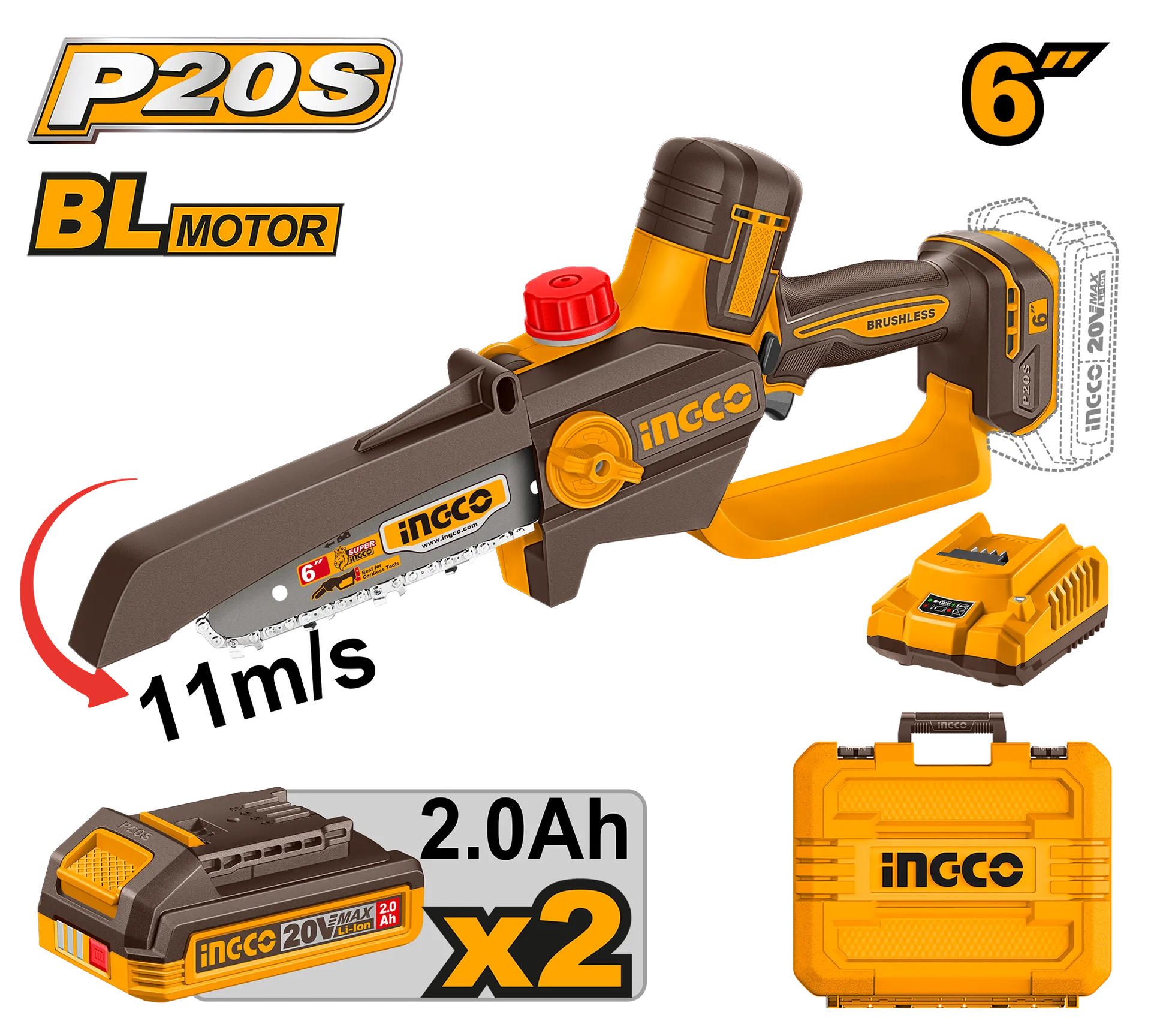 Sharrë me bateri për degë 2x2.0Ah 6" INGCO CGSLI20662