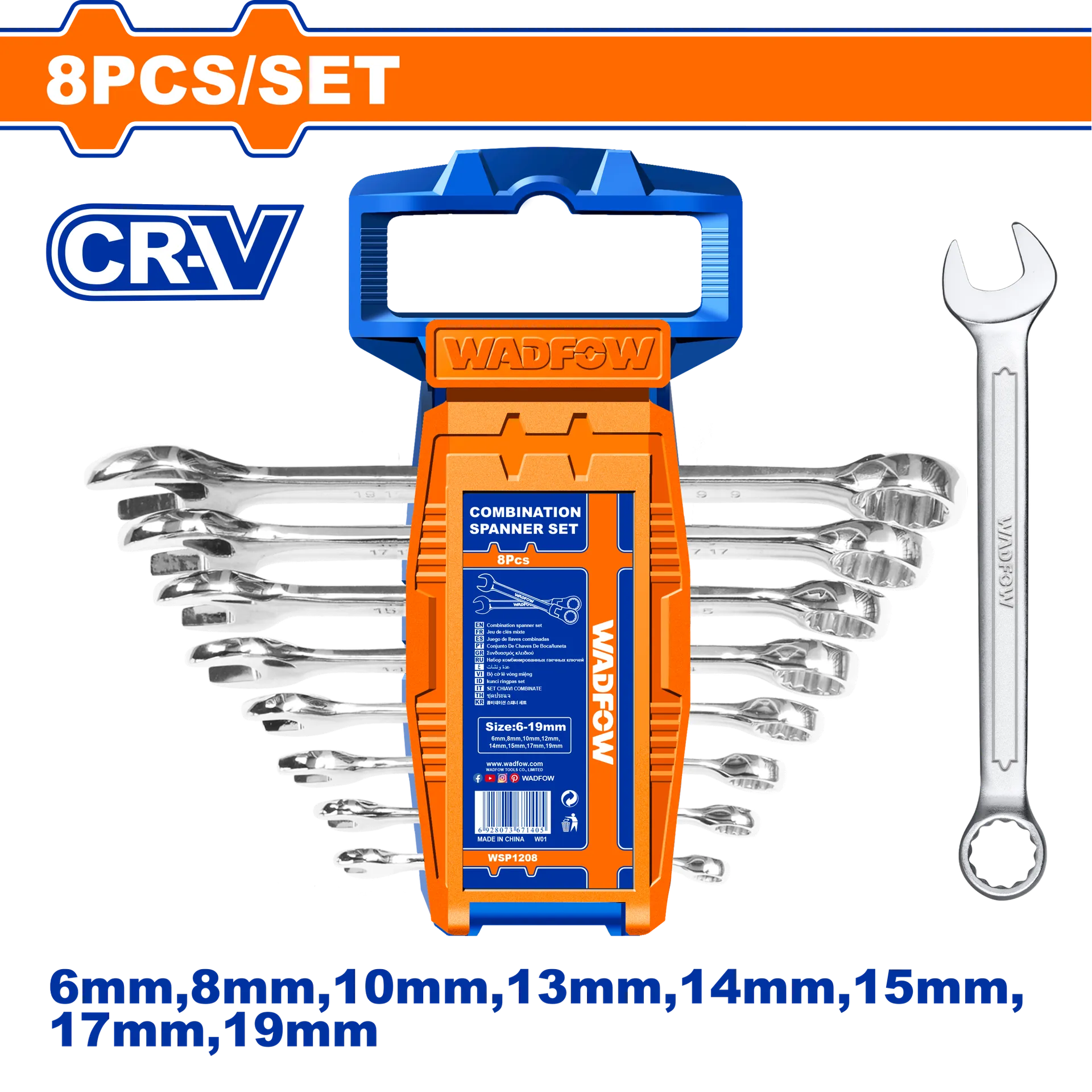 Komplet prej 8 çelësash kombinuar 6-19mm WADFOW WSP1208